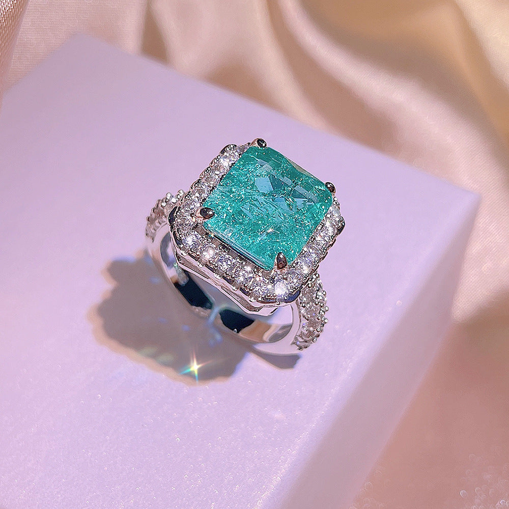 Simulated Paraiba Ring, Ear Studs & Necklace Set – Vibrant Fashion Jewelry