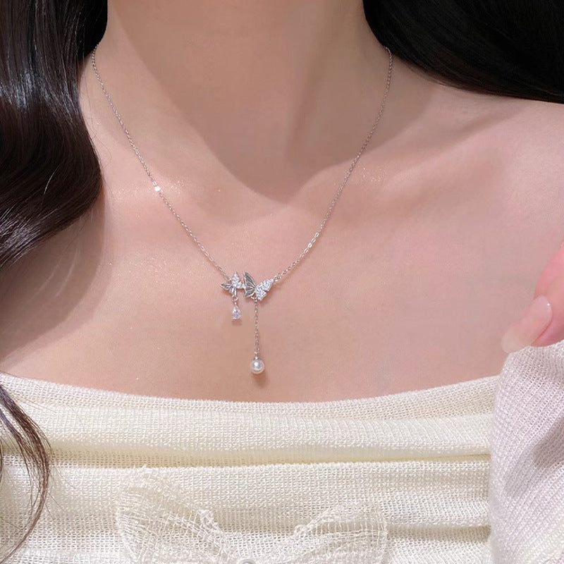 Women’s Korean-Style Tassel Butterfly Necklace – Light Luxury & Unique Minority Design