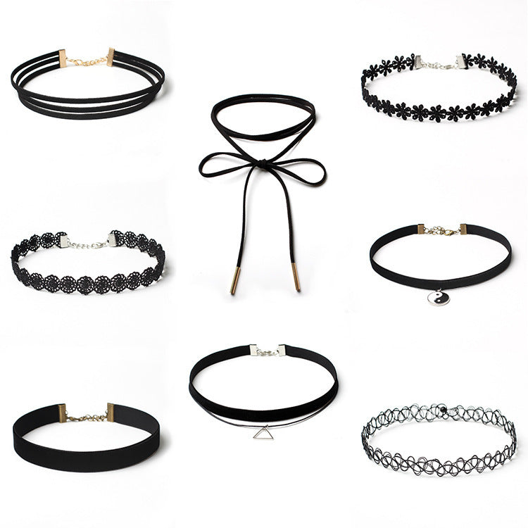 Black Velvet Gothic Choker Necklace Set for Women