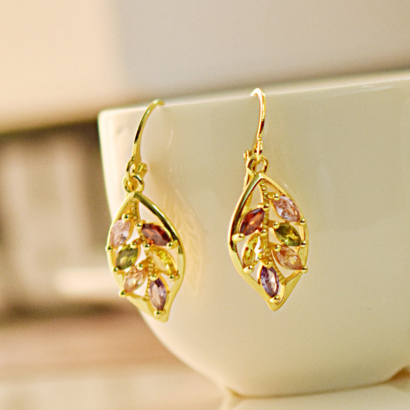 Gold leaf inlaid colorful imitation gemstone earrings