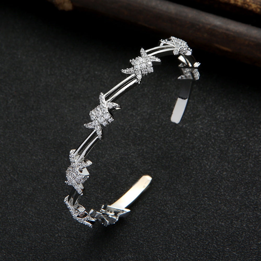 Geometric Zircon Open-Ended Bracelet – Elegant Formal Dress Accessory