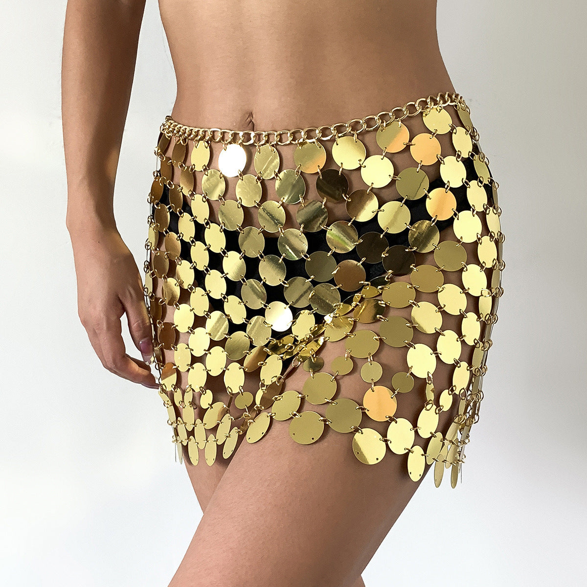 Women’s Sequin Chain Body Skirt – Hollow Metal Jewelry