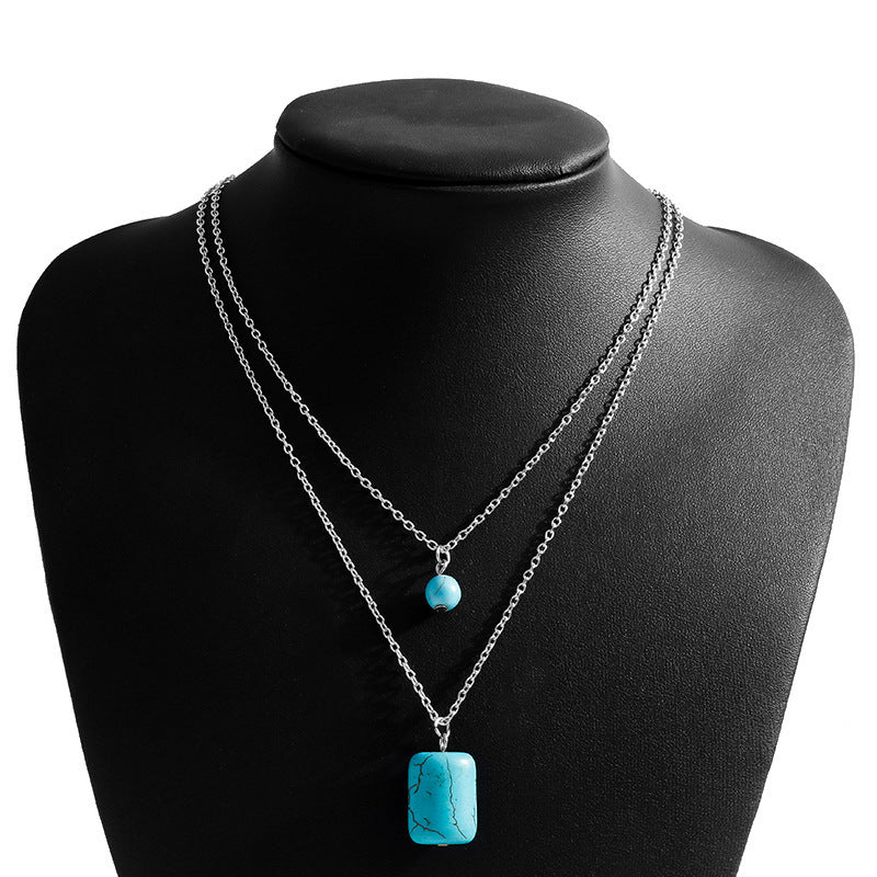 Turquoise Double-Layer Cylindrical Pendant Necklace