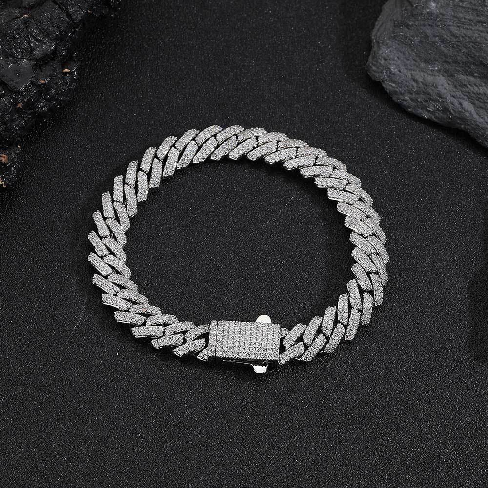 Hip Hop 8mm Cuban Bracelet with Spring Fastener & Zircon Rhombus Design