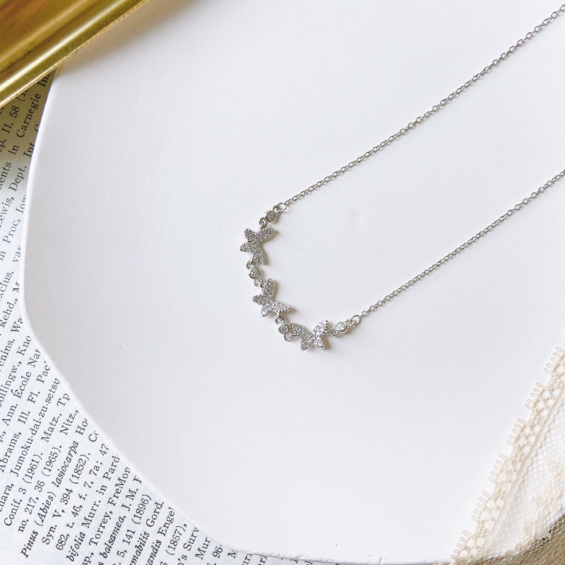 Korean Style Mori Small Butterfly Necklace with Diamonds – Elegant Fashion Jewelry