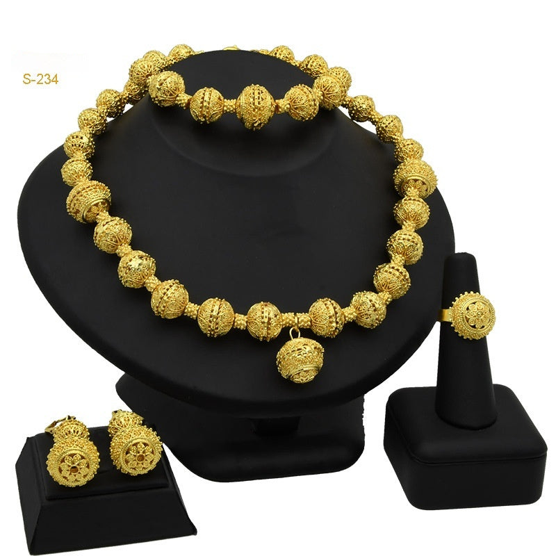 Zircon & Pearl Jewelry Set — Necklace, Ring, Earrings & Bracelet