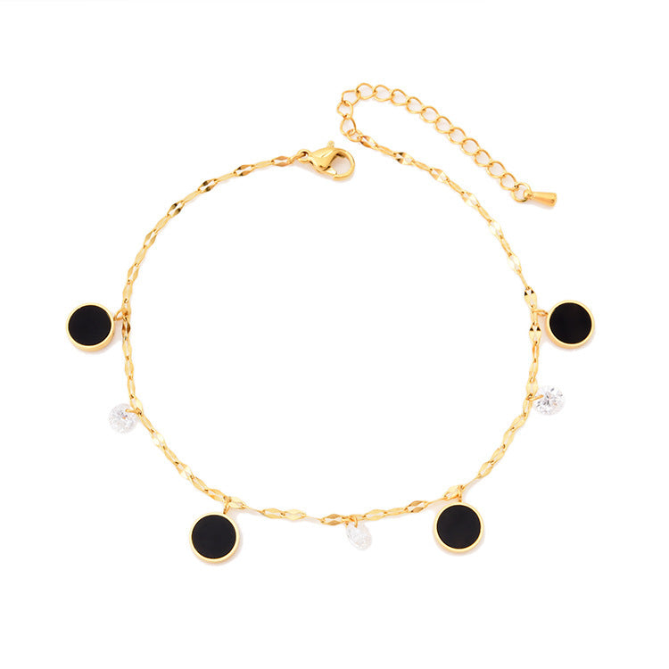 Gold Water Wave Chain Anklet with Black Zircon Pendant – Fashion OL Style