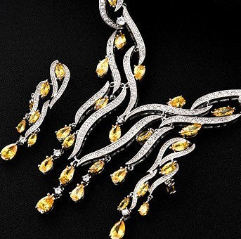 New Crystal & Zircon Jewelry Set with Tassel Pendant – Elegant Fashion Set