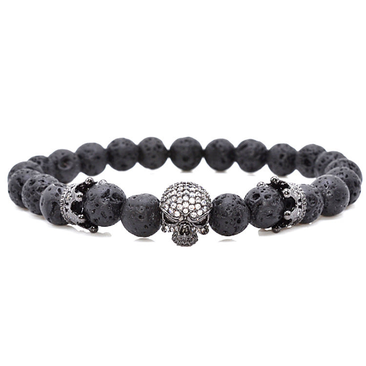 Volcanic Rock Beaded Bracelet with Crown and Zircon