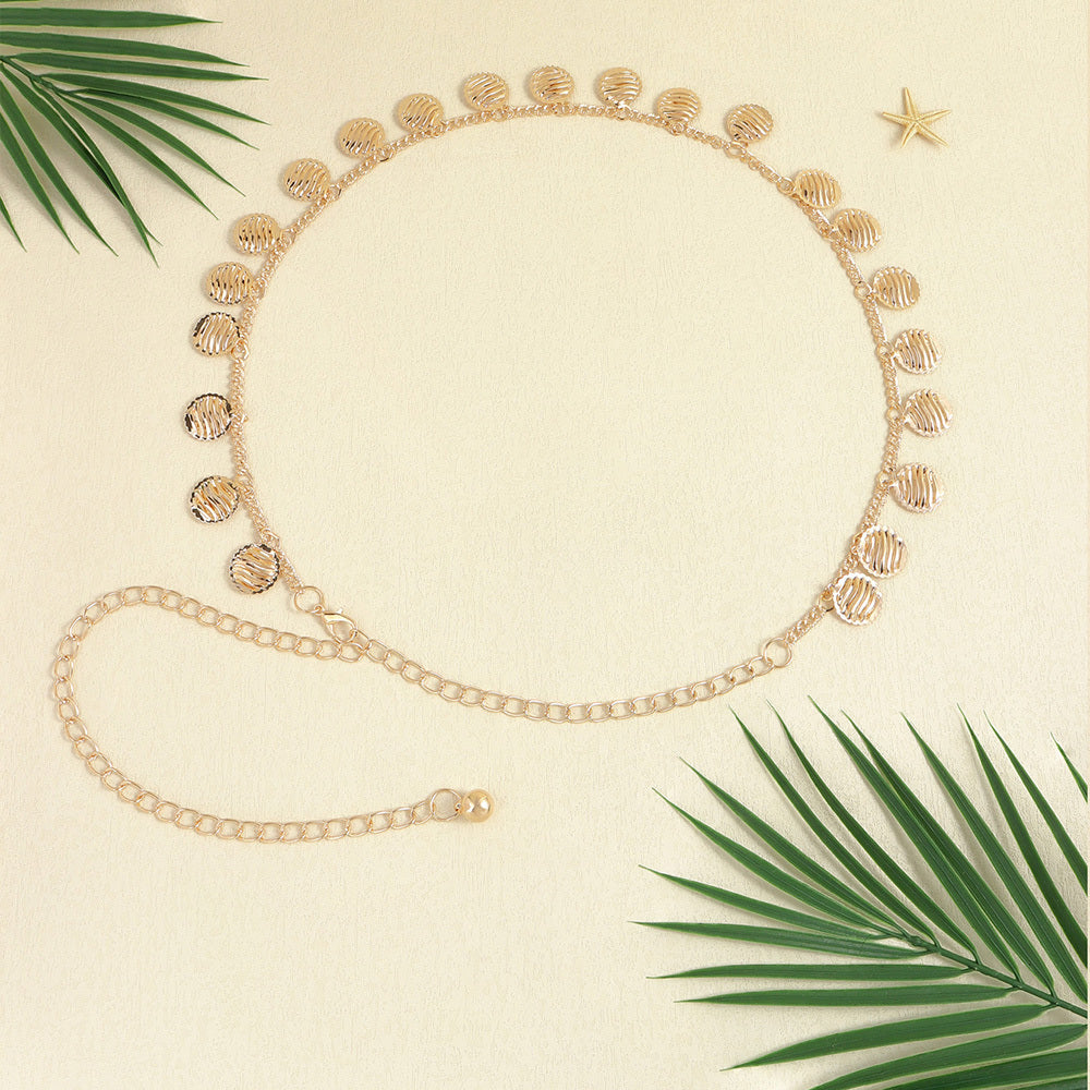 Gold Hollow Round Pendant Waist Chain – Simple & Stylish Body Jewelry for Women