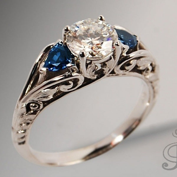 European & American Sapphire Engagement Ring – British Retro Geometry