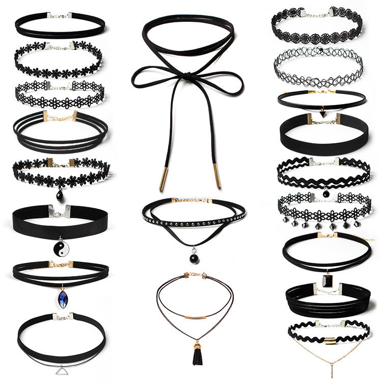 Black Velvet Gothic Choker Necklace Set for Women