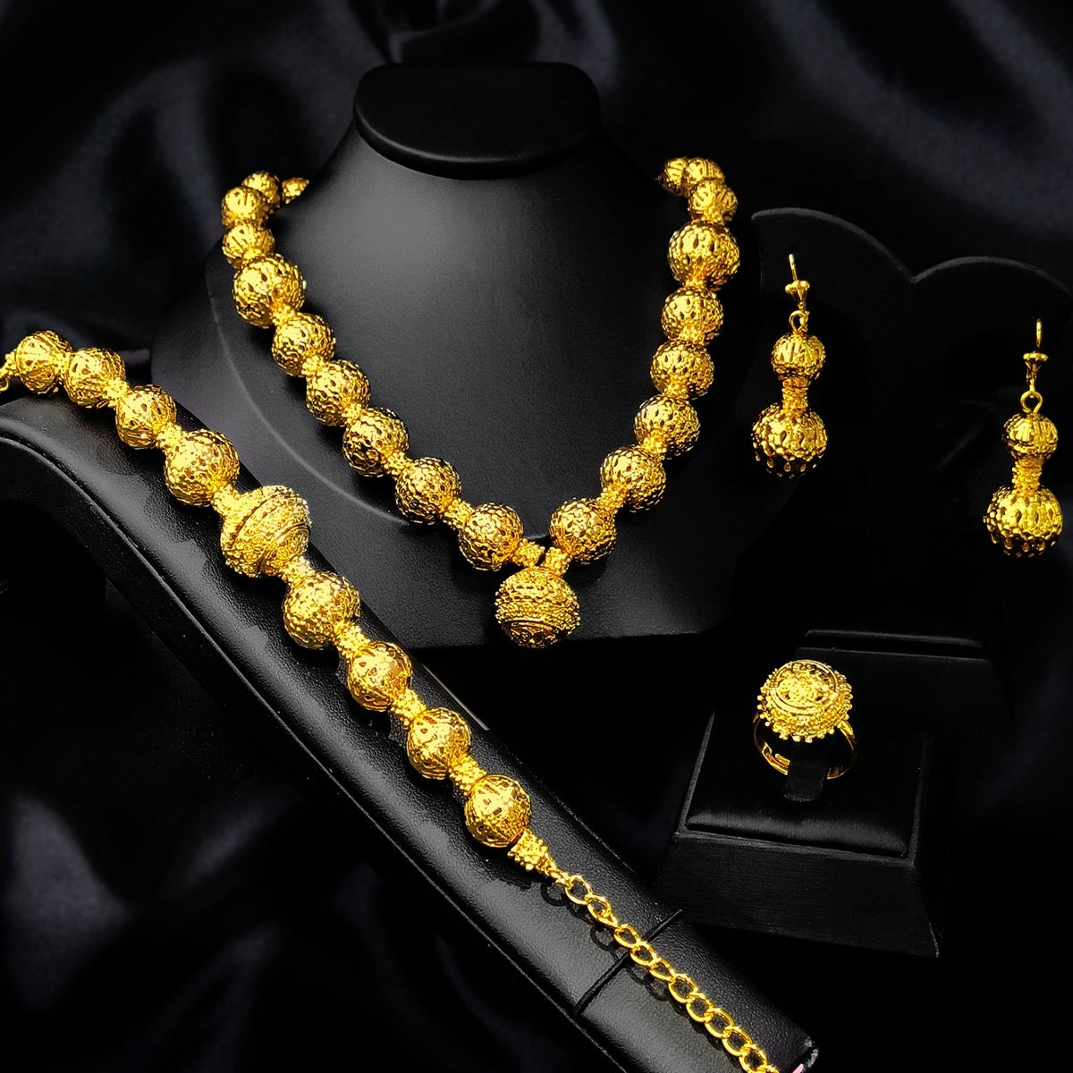 Zircon & Pearl Jewelry Set — Necklace, Ring, Earrings & Bracelet