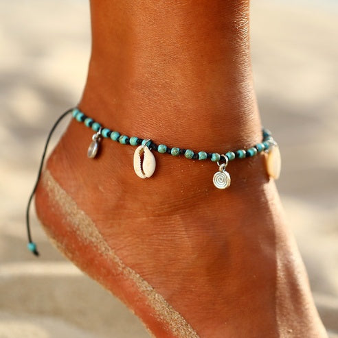 Bohemian Crystal Bead Anklet Set with Moon Pendant and Turquoise Accents