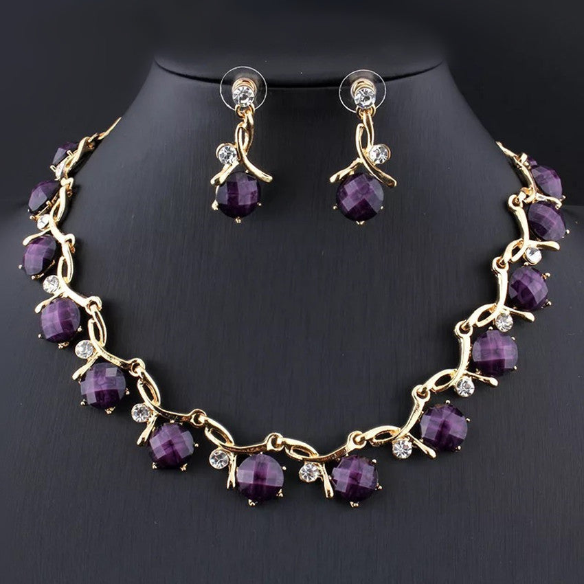 Multi-Color Floral Resin Jewelry Sets – Necklace & Earrings with Alloy and Crystal Accents