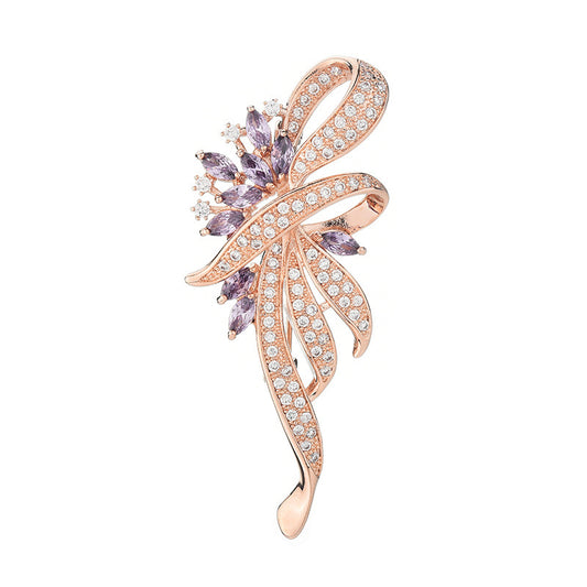 High-Grade Floral Pin Brooch – Rose Gold or Platinum Inlay Design