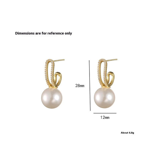 Women's Crystal Beads Silver Needle Simple Earrings