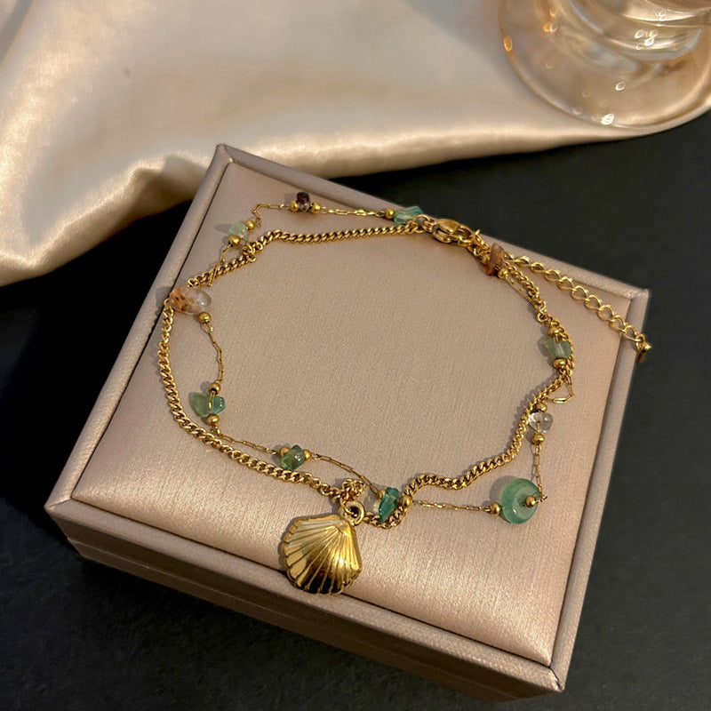 Blue Natural Stone Titanium Steel Anklet – Bohemian Style for Women