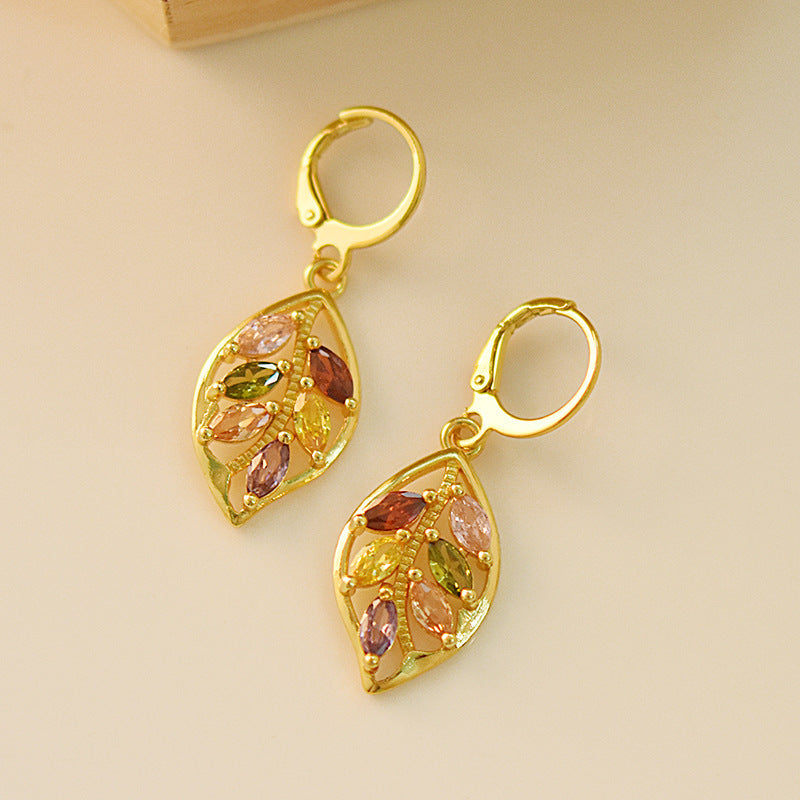 Gold leaf inlaid colorful imitation gemstone earrings