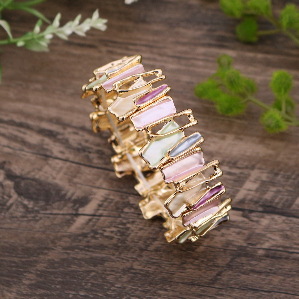 Colorful Irregular Oil Necklace & Alloy Stitch Bracelet for Women
