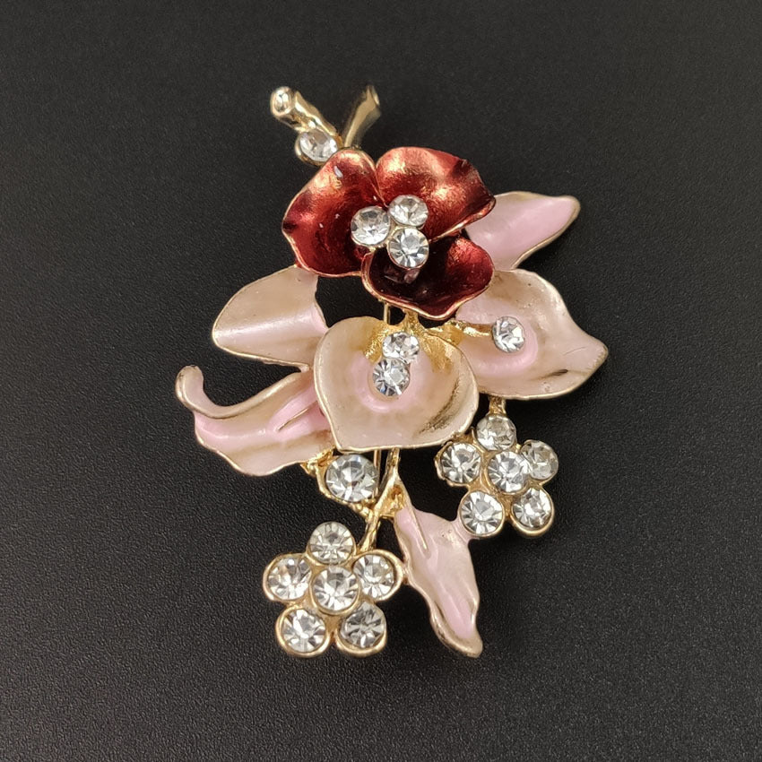 Handmade Diamond Flower Brooch – Oil Drip Corsage Pin for Women