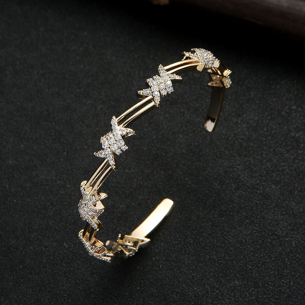 Geometric Zircon Open-Ended Bracelet – Elegant Formal Dress Accessory