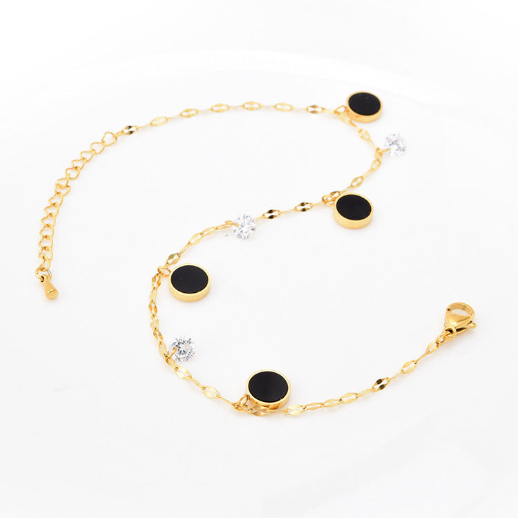 Gold Water Wave Chain Anklet with Black Zircon Pendant – Fashion OL Style