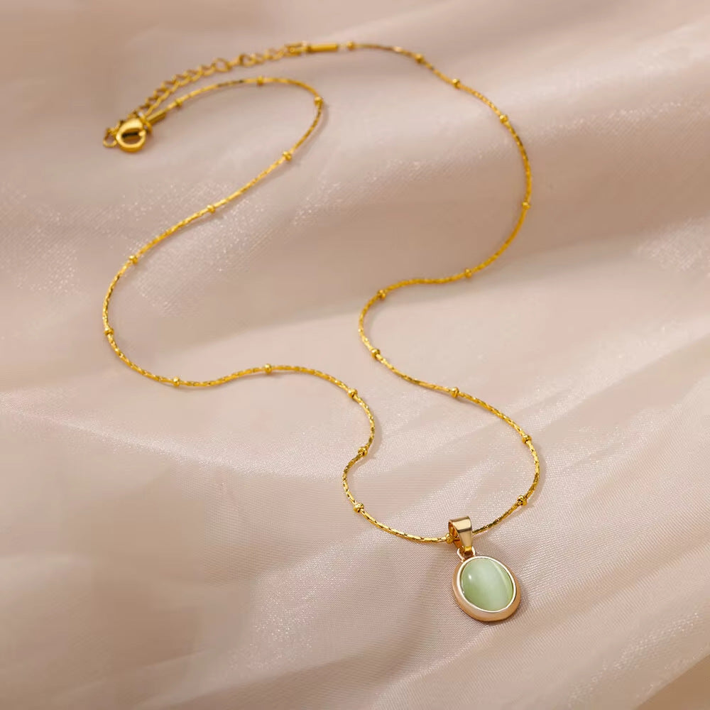 Oval Cat's Eye Pendant Titanium Steel Necklace – Unique Niche Jewelry