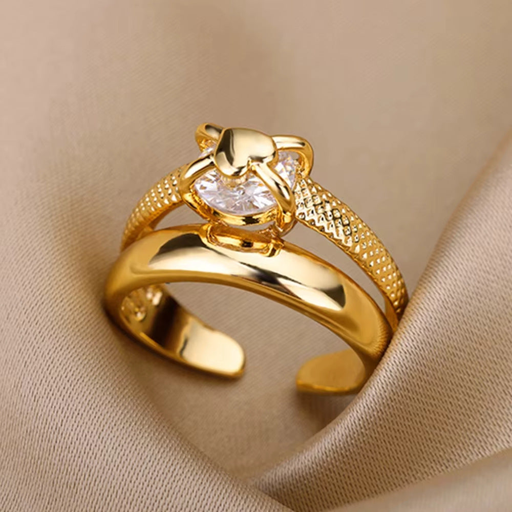 18K Gold-Plated Full Diamond Open Ring — Colorfast Titanium Steel