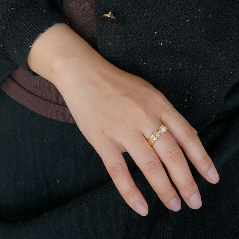 Brushed Bow Diamond-Studded Ring