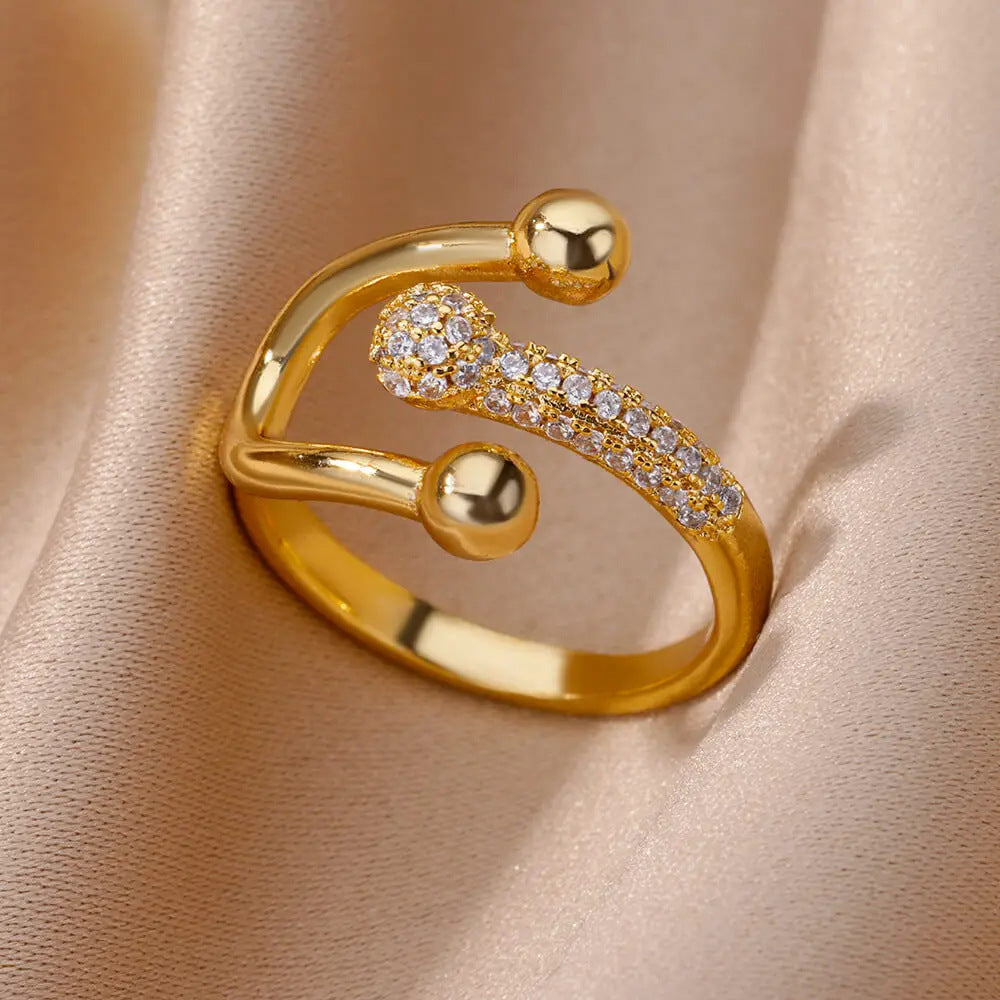 18K Gold-Plated Full Diamond Open Ring — Colorfast Titanium Steel