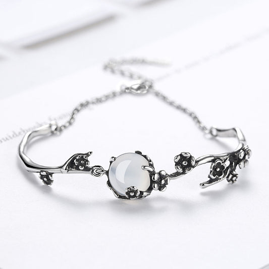 Moon Shadow Plum Blossom Bracelet for Women, Plated Ancient Thai Silver Style