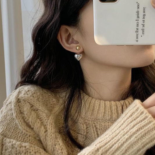 Sterling Silver Love Heart Color Contrast Stud Earrings