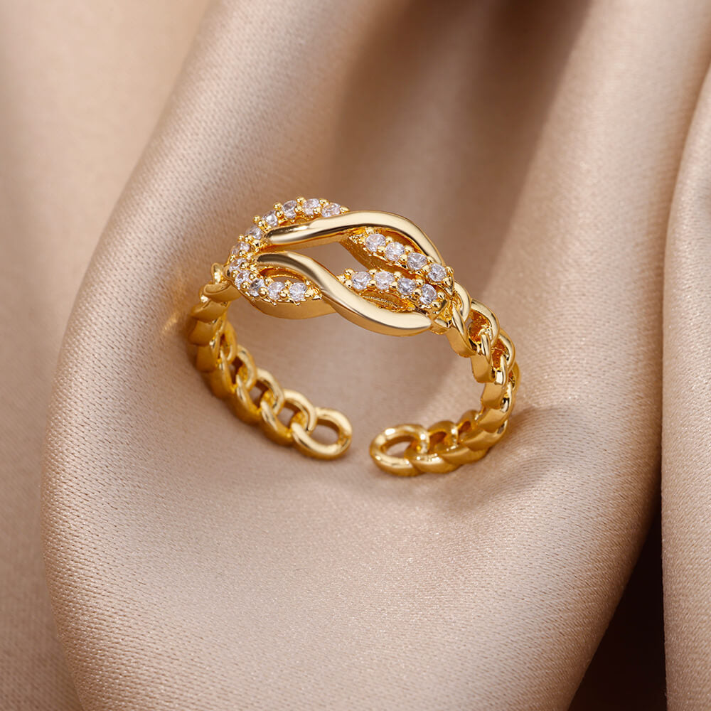 18K Gold-Plated Full Diamond Open Ring — Colorfast Titanium Steel