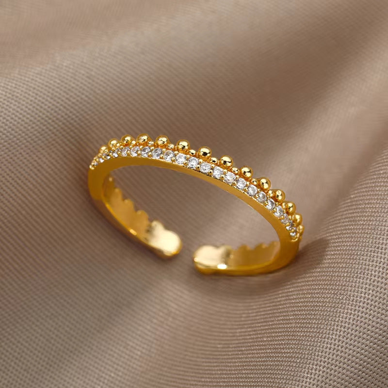 18K Gold-Plated Full Diamond Open Ring — Colorfast Titanium Steel