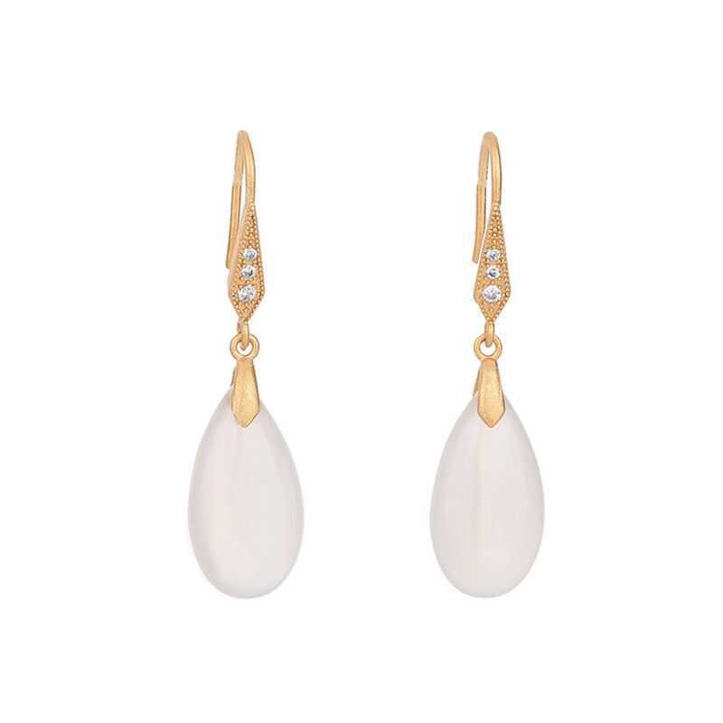 Simple White Jade Teardrop Earrings