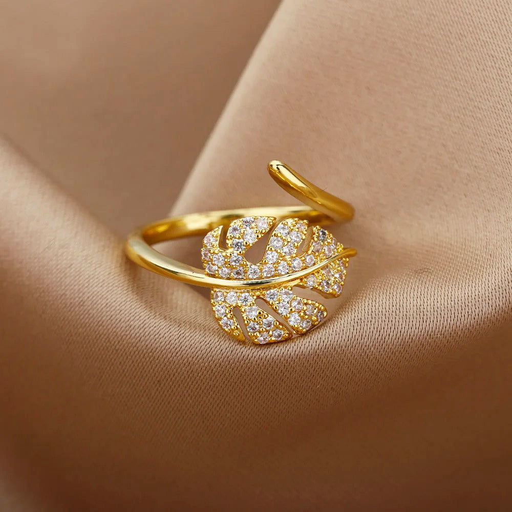 18K Gold-Plated Full Diamond Open Ring — Colorfast Titanium Steel