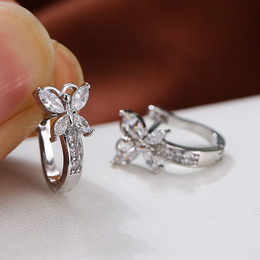 Vintage Butterfly Zircon Ear Clip Earrings