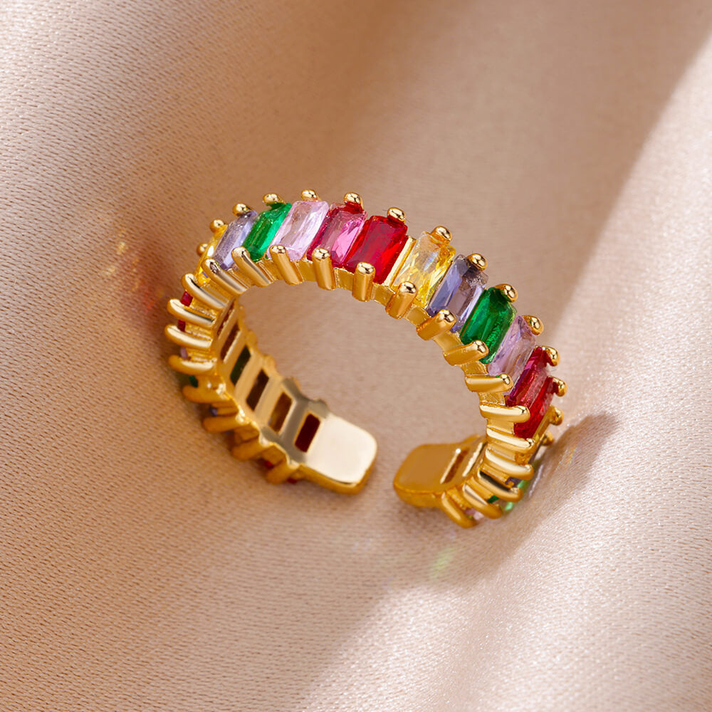 18K Gold-Plated Full Diamond Open Ring — Colorfast Titanium Steel