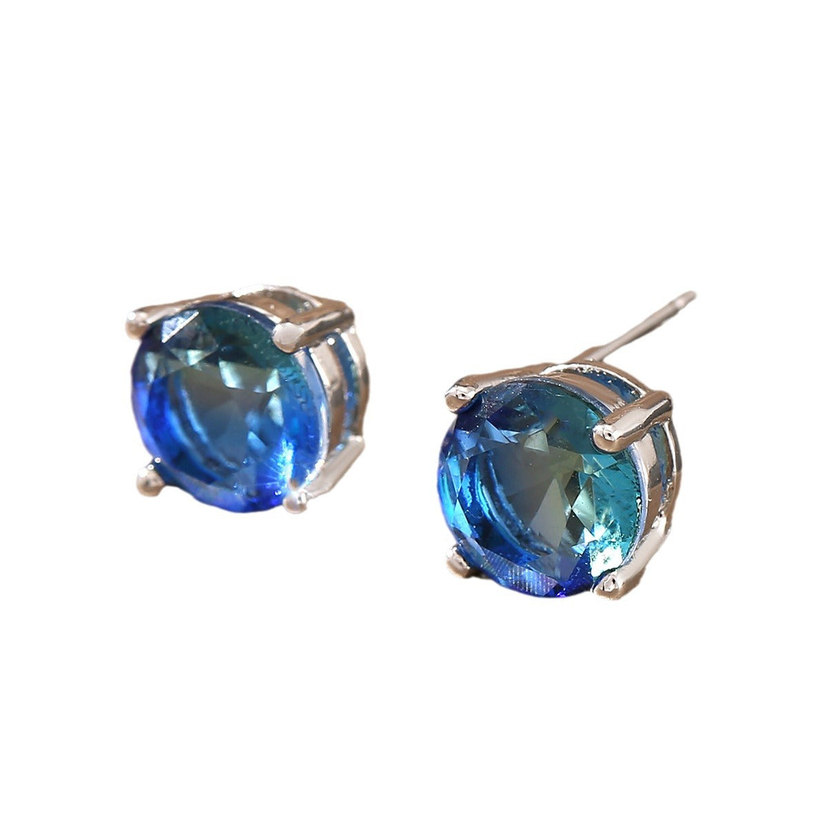 Retro Copper Inlaid Blue Zirconium Stud Earrings