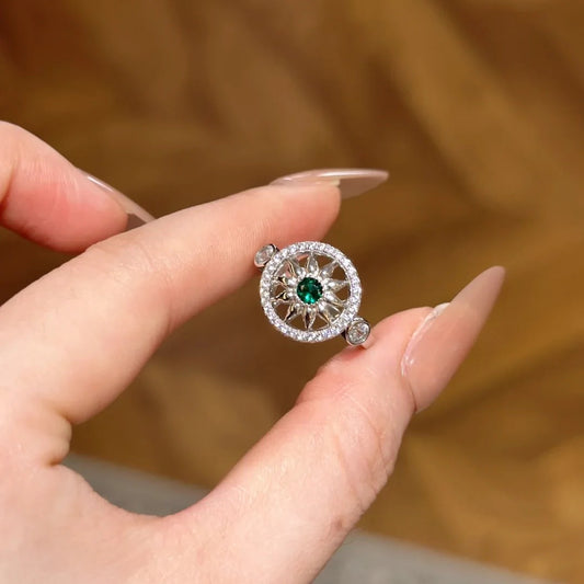 Emerald Micro-Inlaid Zircon Vintage Open-End Ring