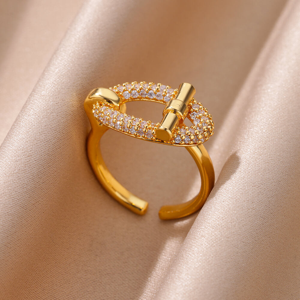 18K Gold-Plated Full Diamond Open Ring — Colorfast Titanium Steel