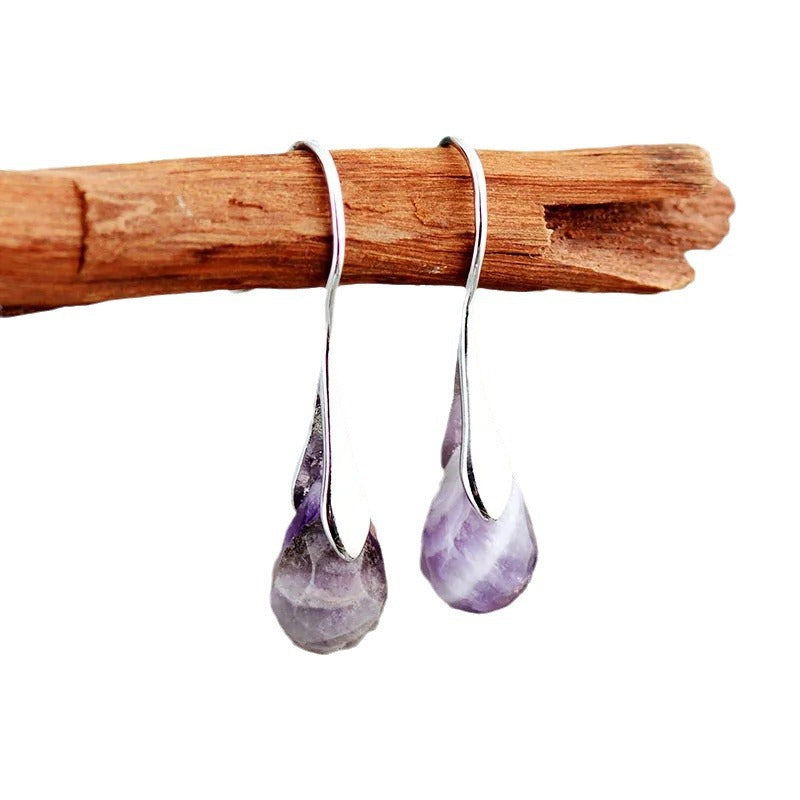 Women's Retro Natural Coral & Amethyst Cut Drop Earrings