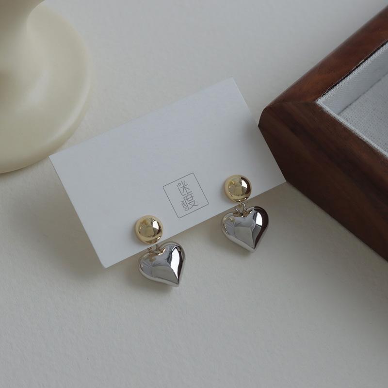 Sterling Silver Love Heart Color Contrast Stud Earrings