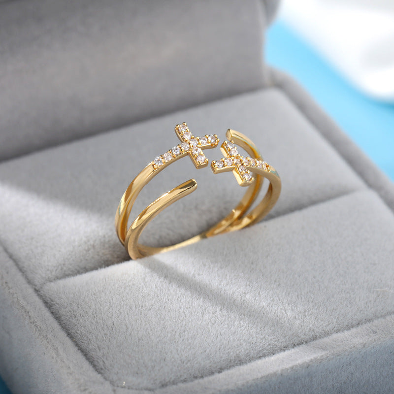 18K Gold-Plated Full Diamond Open Ring — Colorfast Titanium Steel