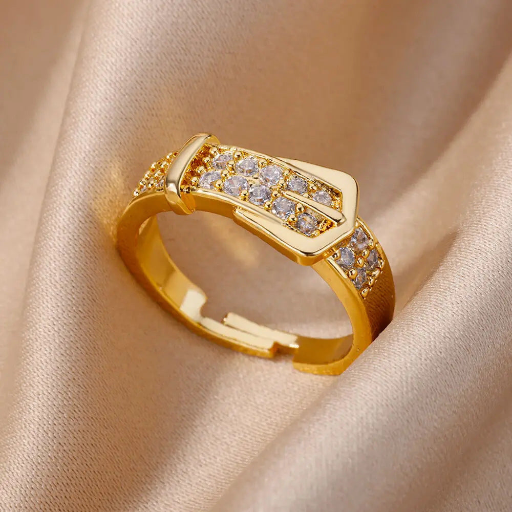18K Gold-Plated Full Diamond Open Ring — Colorfast Titanium Steel