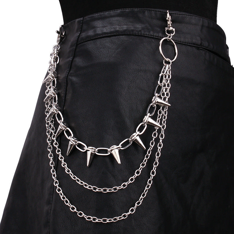 Hip Hop Punk Metal Rivet Multi-Layer Waist Chain