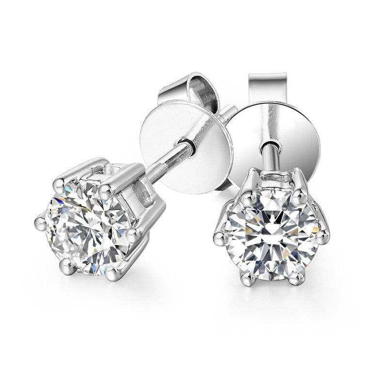 Round Hexaclaw Zircon Stud Earrings
