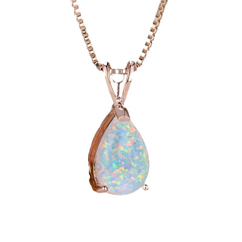 Elegant Colorful Water Drop Opal Pendant Necklace