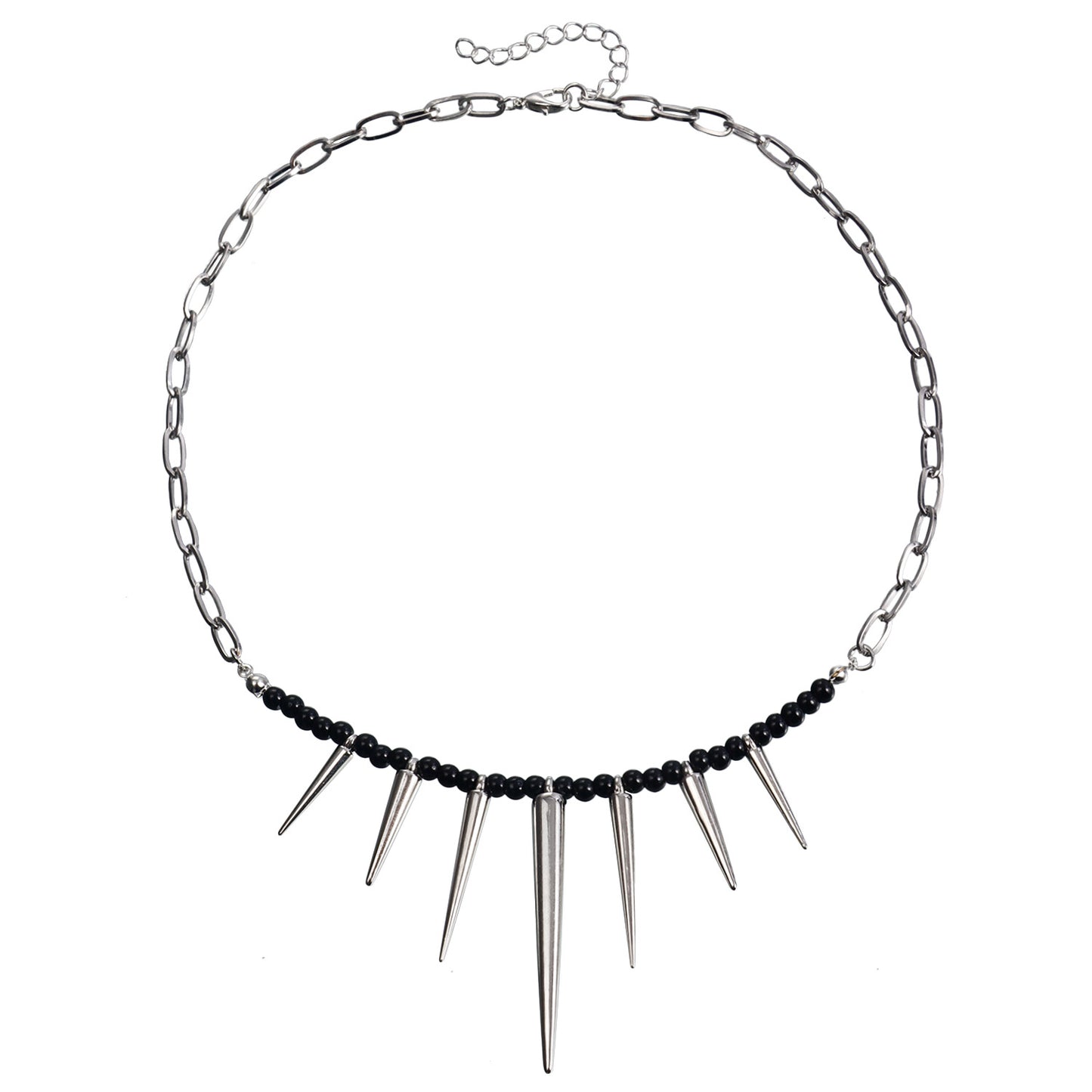Punk Black Beaded Chain Necklace – Stitching Style Statement Jewelry